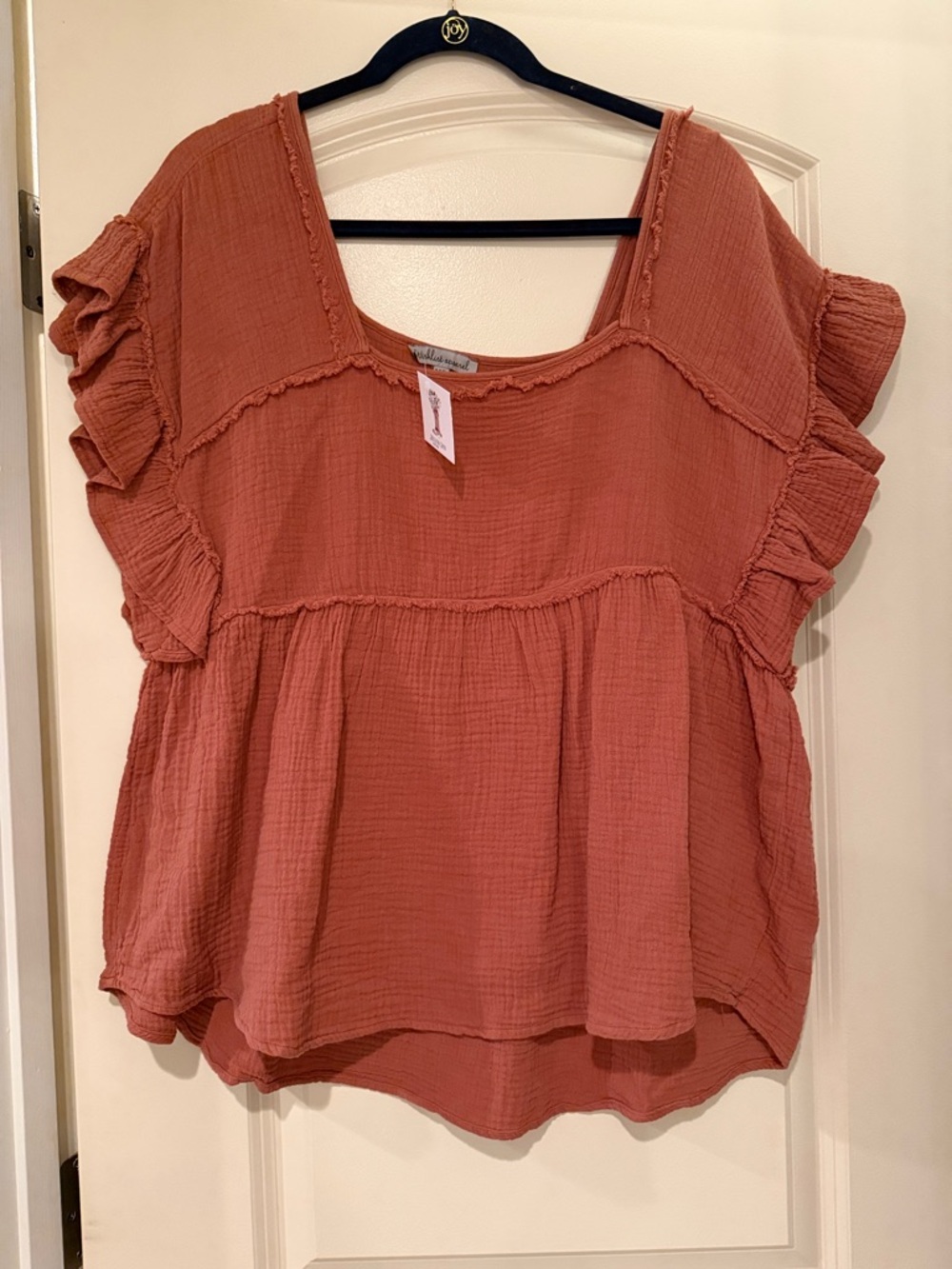 Ruffled Gauze Peasant Blouse in Terracotta